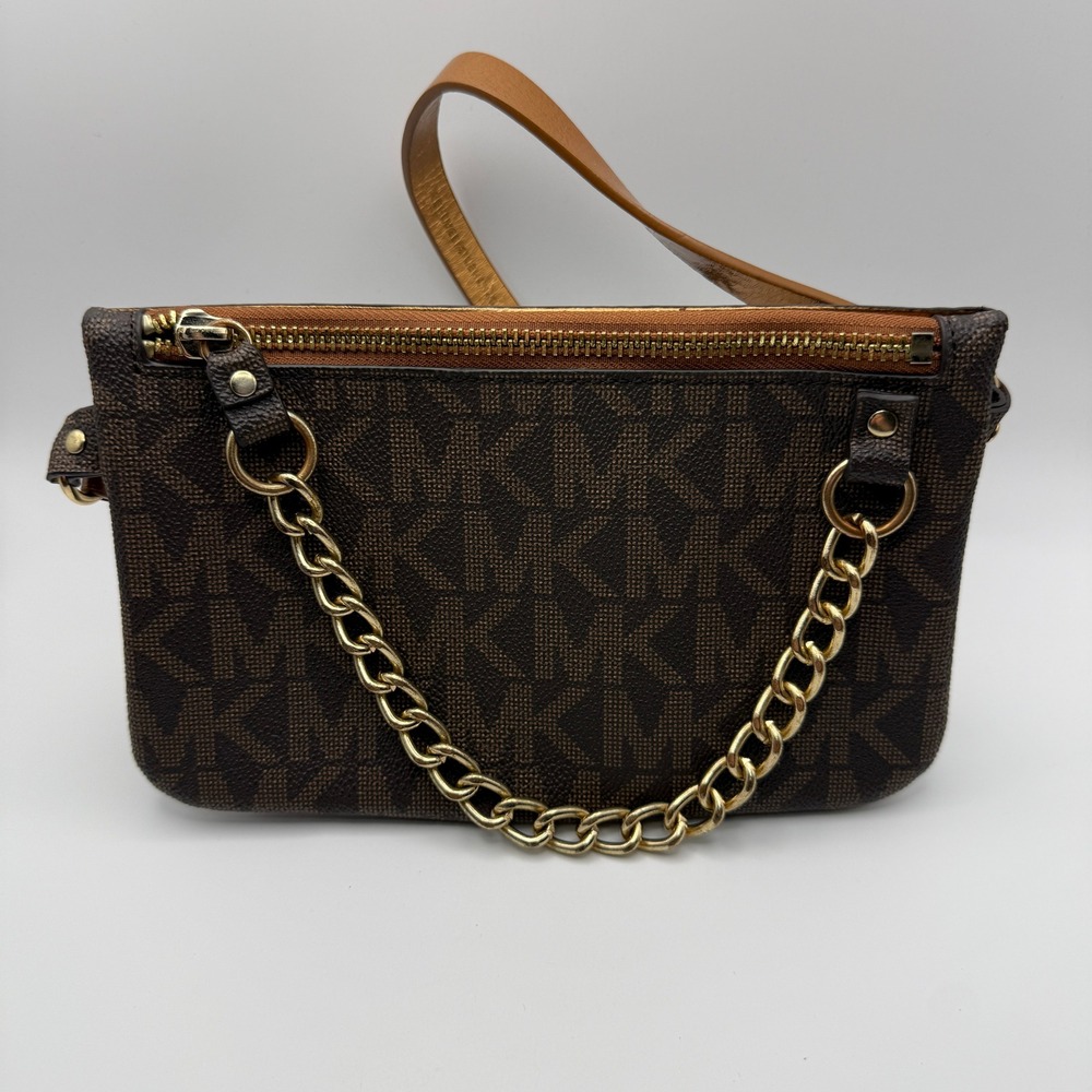 Michael Kors Brown Monogram Crossbody Bag Gold Chain Detail 554161